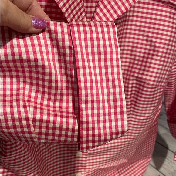 Talbots 100% Silk Red Gingham Button Down Shirt sz4 - Picture 3 of 7